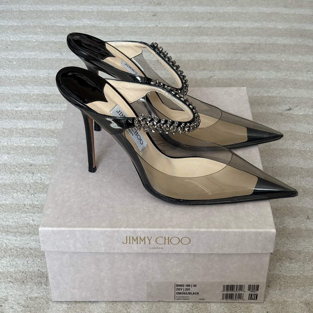 Jimmy Choo Smoky Black Heels with Crystal Strap - Picture 5 of 7